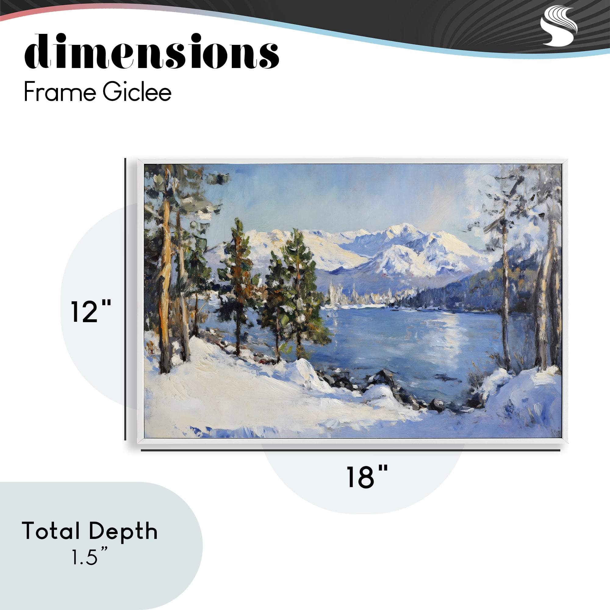 Winter Mountain Lake White Framed Giclee Art, design by Petal Prints Design