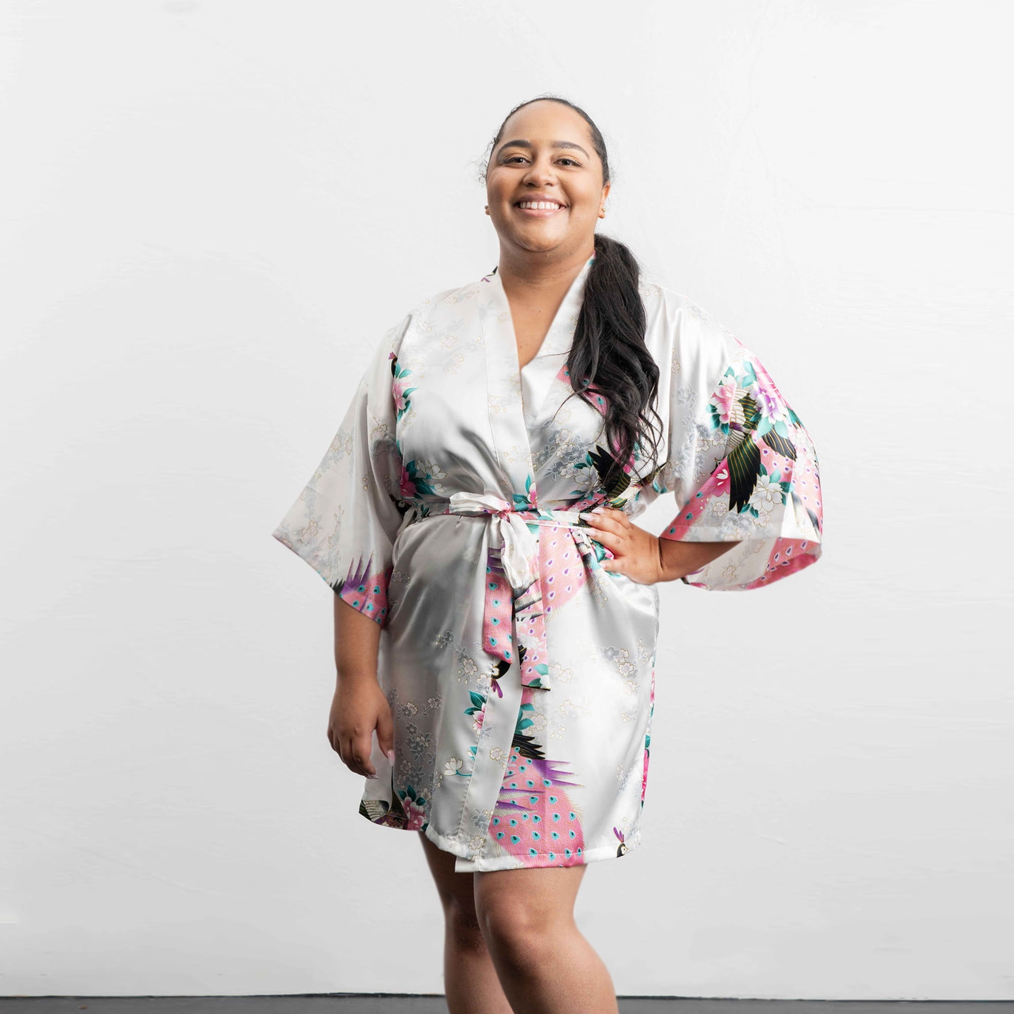 Womens Short Floral Silk Kimono Robes, Sizes 2 to 18, Bride and Bridesmaid  Robes Set, Lightweight Robe 
