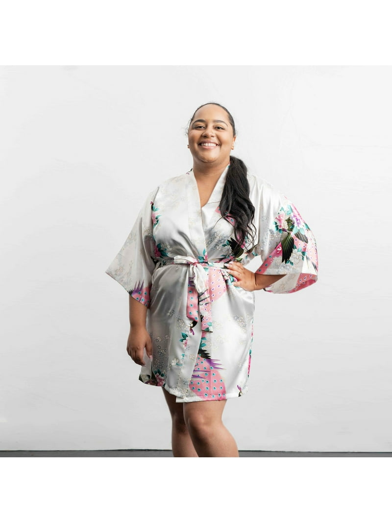 Womens Short Floral Silk Kimono Robes, Sizes to 18, Bride and