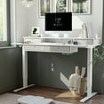 thumbnail image 6 of FEZIBO 63 x 24 Inch Height Adjustable Electric Standing Desk with Double Drawer, Stand Up Table with Storage Shelf, Sit Stand Desk with Splice Board, White Frame/White Top, 6 of 8