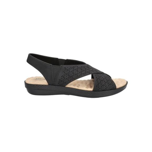 COMFORT WAVE EASY STREET Womens Black Padded Perforated Goring Claudia Open Toe Wedge Slip On Slingback Sandal 9 M