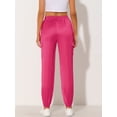 thumbnail image 4 of Pantalones cargo de satén sedoso de tiro alto elástico con cordón para mujer Rosa S, 4 of 6