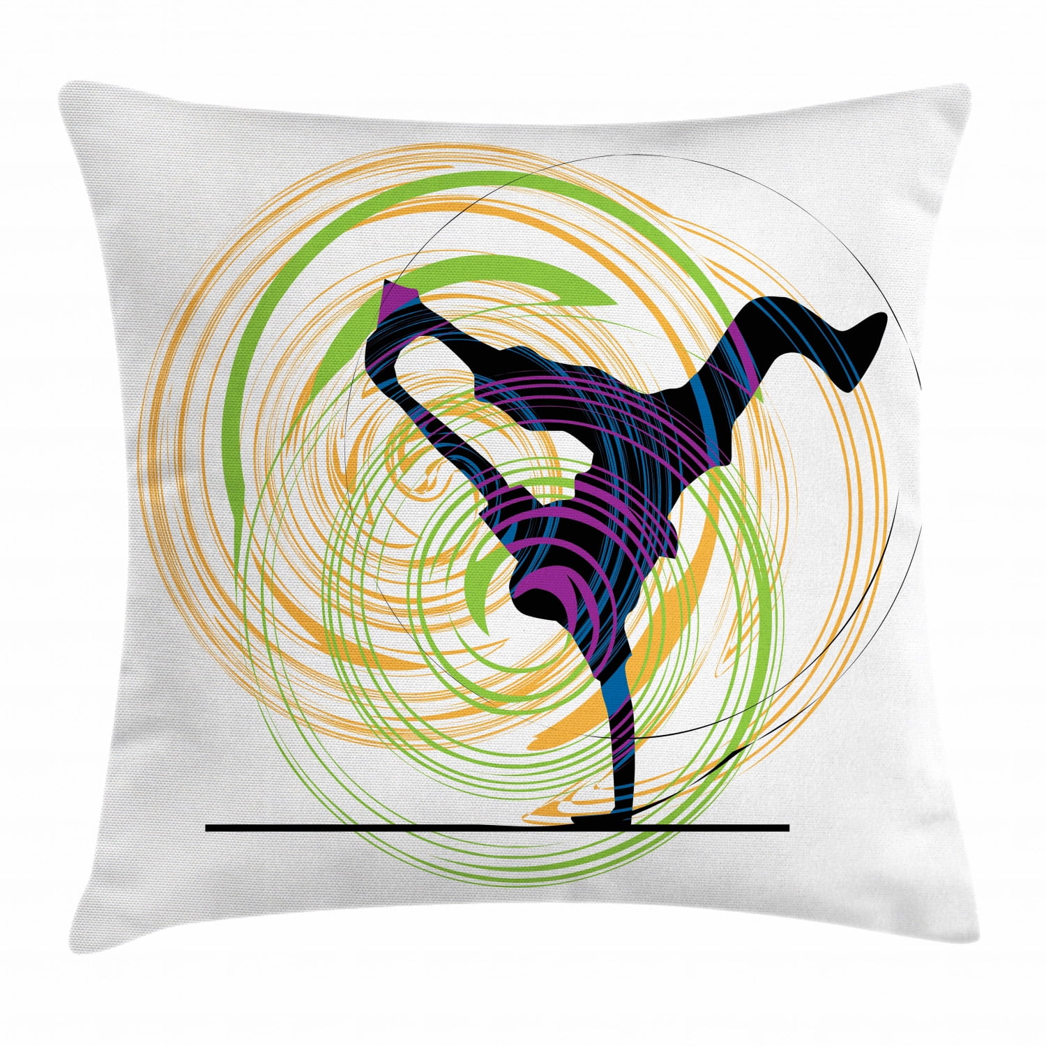 Hip Hop Throw Pillow Cushion Cover, Breakdancer on Single Hand Stand