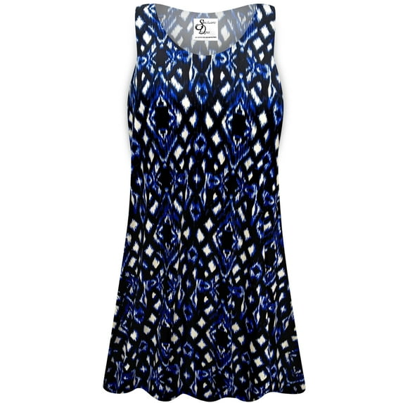 Plus size 8x Women Sleeveless Black Diamond Print Tunic Tops Casual Loose Fitting Flowy Shirts Blouses