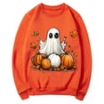 thumbnail image 4 of CLOISE Halloween Womens Sweatshirt Trendy Ghost Graphic Oversized Sweatshirts Fall Long Sleeve Round Neck Hoodies Shirts Casual Tees Halloween Gift Outfits Orange XL Treat, 4 of 5
