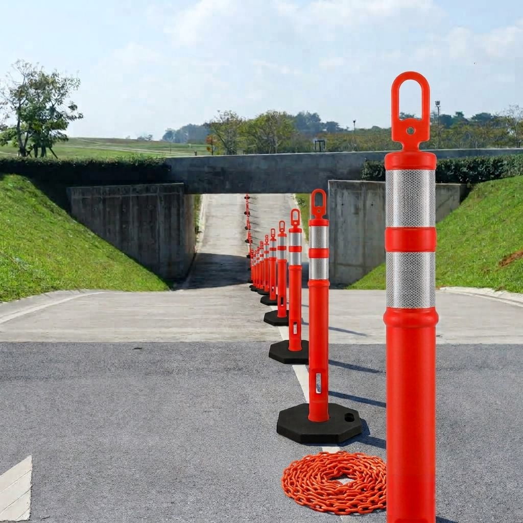 BOEN 45 in Orange Reflective Traffic Delineator Post with 15 lb Heavy-Duty Base, 1 Pack