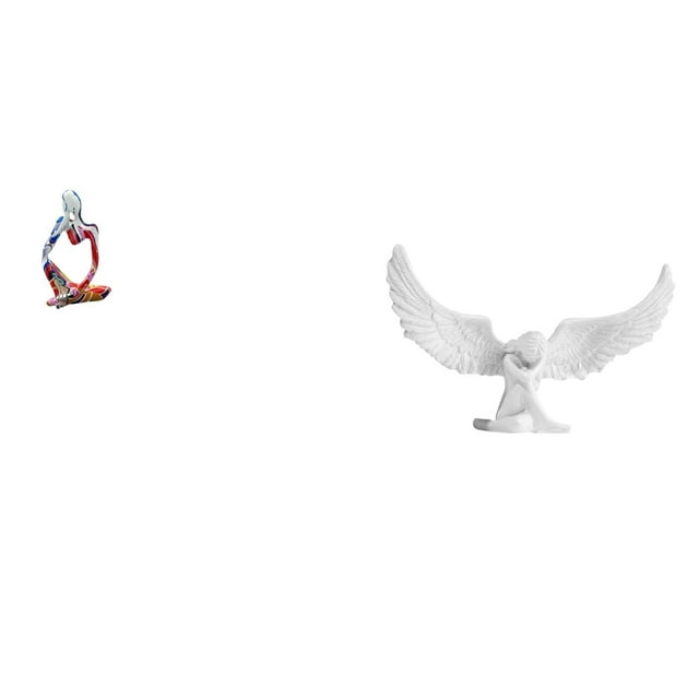 Estatua de resina,Estatua de resina de pensador sentado,Escultura de ángel,Estatua de ángel para decoración del hogar,manualidades,color blanco,Escultura de ángel Figura de resina Regalos