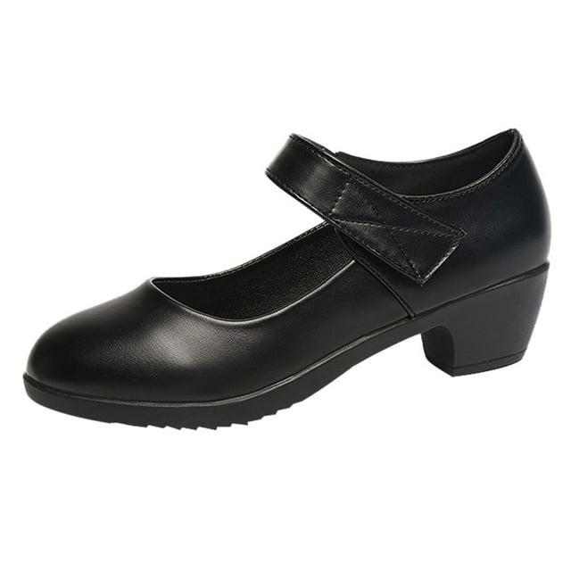 Women Comfortable Single Shoes Square Heel Pure Color Shoes Round Toe Work Shoes