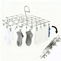 Stainless Steel Socks Drying Rack with 35 Clips,Clothes Drying Hanger,Rustproof Clothes Hanger Washing Line Windproof Hanging for Socks Underwear