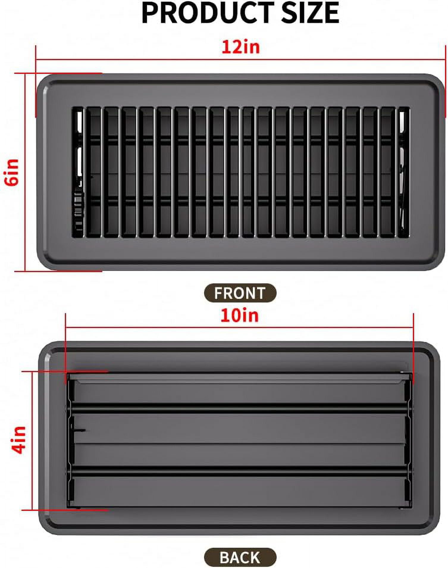 Black Premium Steel Adjustable 4" x 10" Floor Register Vent Cover 6-Pack for Home