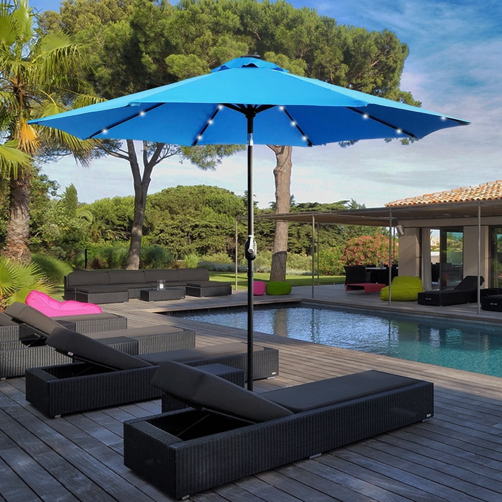 Abble 9 Feet Crank & Tilt Lighted Patio Umbrella-Aqua