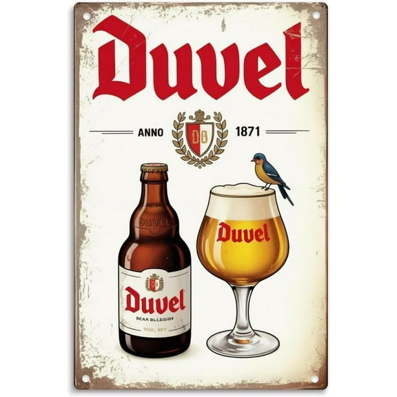 Duvel Belgian Beer Tin Sign Vintage Beer Metal Sign for Garden & Yard Bar Porch Garage Home Bedroom Kitchen Decor 8 X 12, Easy to Hang