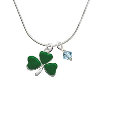 Green Rutilated Quartz Necklace - Large Green Shamrock - Hot Blue Bicone Crystal Necklace