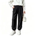 thumbnail image 6 of Nilvkv Girls Baggy Pants, Girls Sweatpants, Lightweight Balloon Cuffed Joggers with Elastic Waist and Side Bow Details, ideal for Spring and Summer Black 7-8 Years, 6 of 8