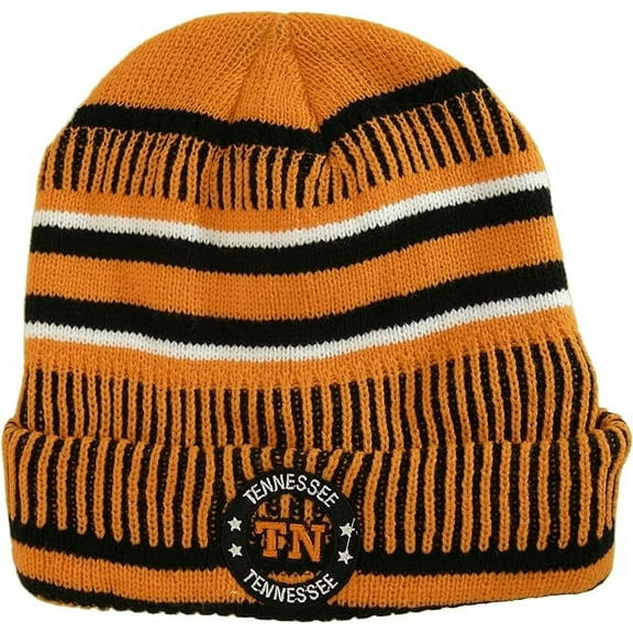 Tennessee Knitted Plush Lined Varsity Cuffed Hat with Seal (Orange/Black)
