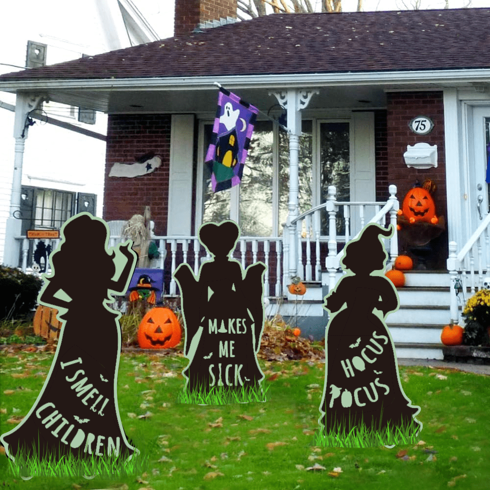 Halloween Decorations Outdoor,Glowing Hocus Pocus Witches Yard Signs with Stakes,Outside Yard Lawn Decor for Halloween Party,20.5 inches