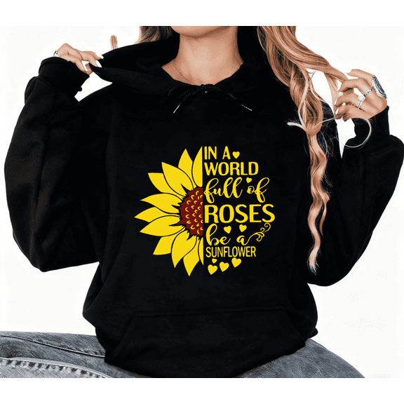 Inspirational Sunflower Graphic Sweatshirt Print hoodie Sweatshirt White Black S-2XL Cotton Motivational Casual Daily Tops