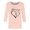thumbnail image 4 of Luxalzxs Valentine Tops for Women Fashion Casual Blessed Love Heart Printed T-Shirt 3/4 Sleeve Length Round Neck Casual Tops Blouse, 4 of 5