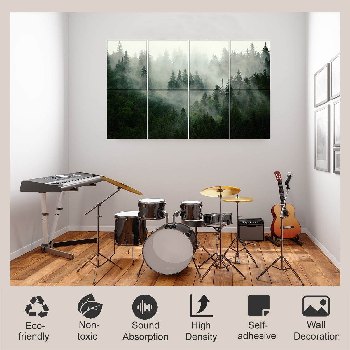 8-Pack Art Acoustic Wall Panels 48x32 Inches Acoustic Treatment Panels- Self-adhesive Decorative Soundproof Wall Panels for Studios, Offices, Home