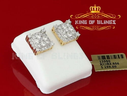 King of Bling's Yellow 925 Silver 0.96ct Cubic Zirconia Men's/Women's Screw Back CZ Stud Earring