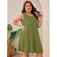 thumbnail image 5 of SHOWMALL Women's Plus Size Sleeveless Dress with Pockets, Pleated Chest Summer Sundress, Army Green 5X Soft Breathable Tank Dress for Beach & Vacation, 5 of 7