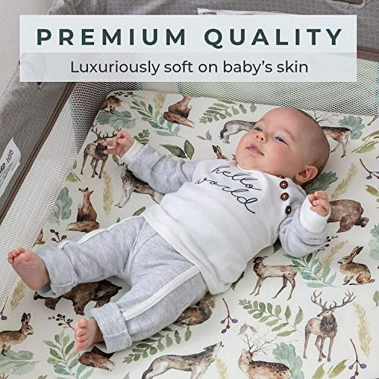 Pobibaby 2 Pack Premium Pack N Play Sheets Fitted for Standard Pack and Plays and Mini Cribs Ultra Soft Cotton Blend Stylish Woodland Pattern