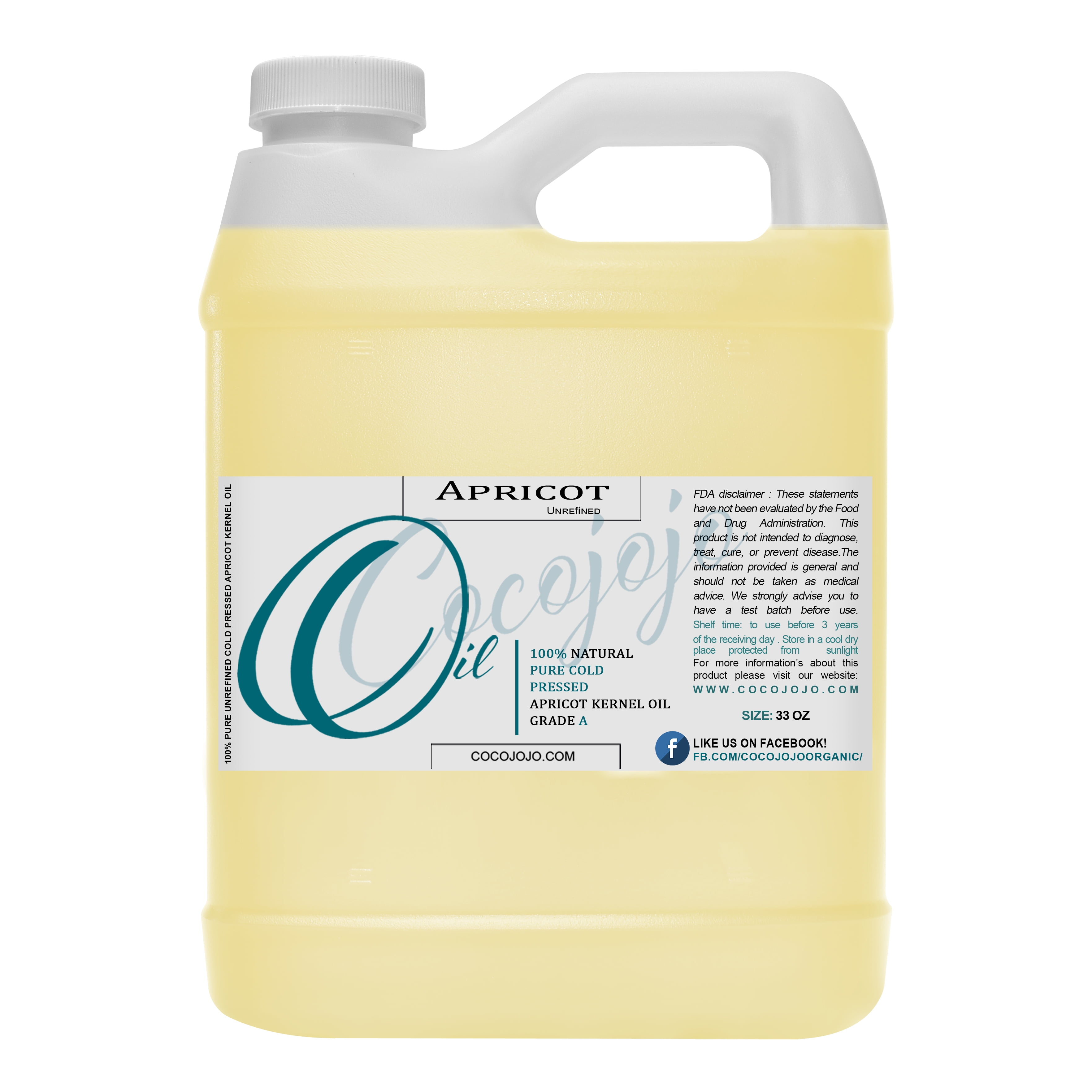 Apricot Kernel Oil, Pure, Organic, Unrefined, Cold Pressed