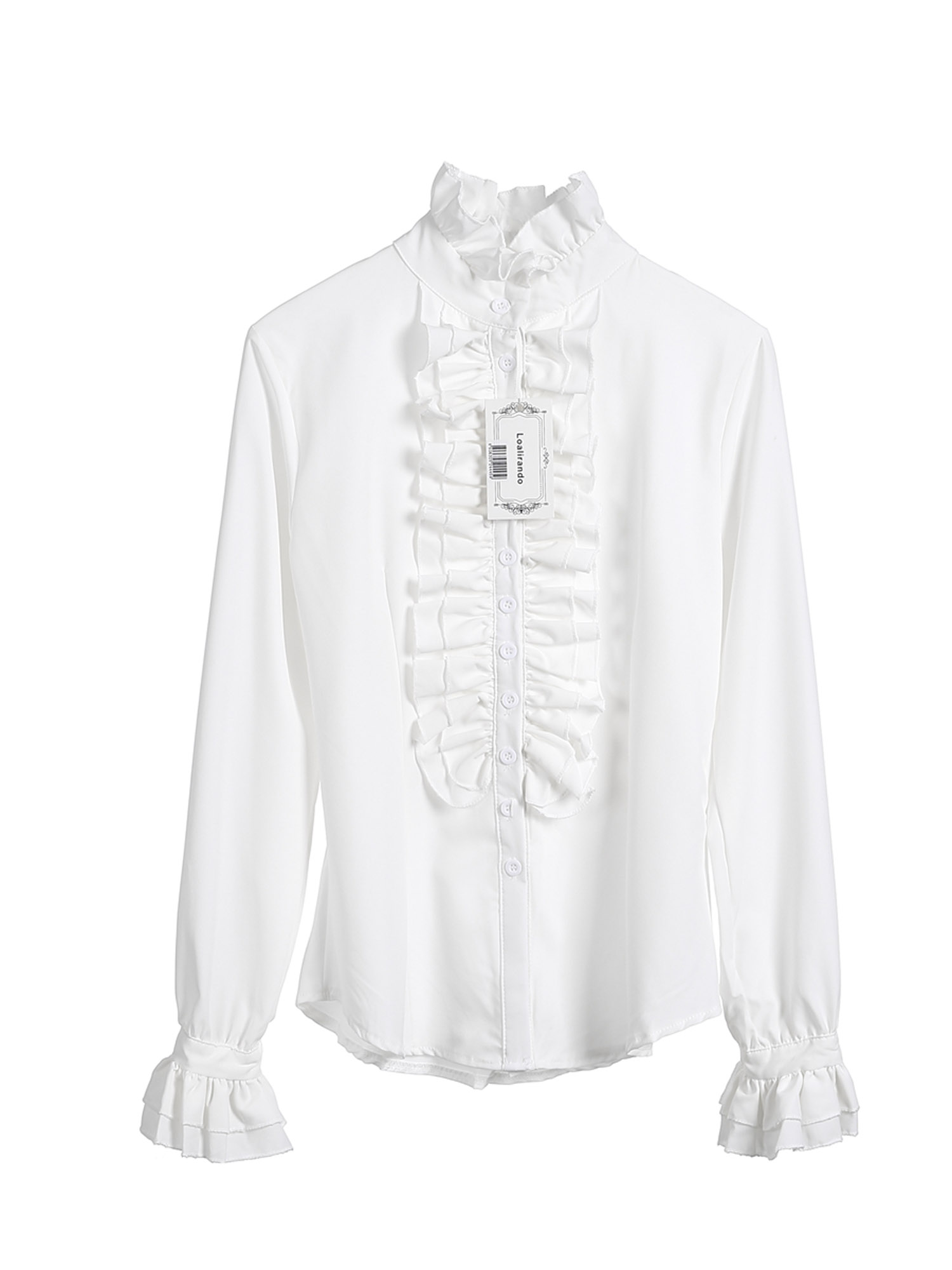 black high neck ruffle blouse