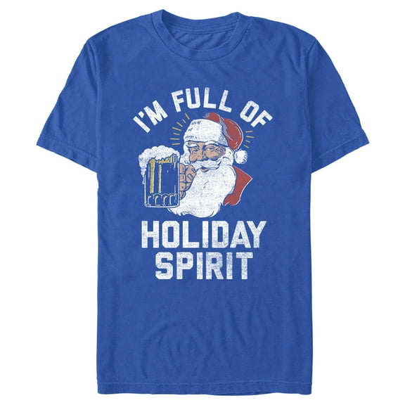 Men's Lost Gods Distressed Full of Holiday Spirit  Graphic Tee Royal Blue Large