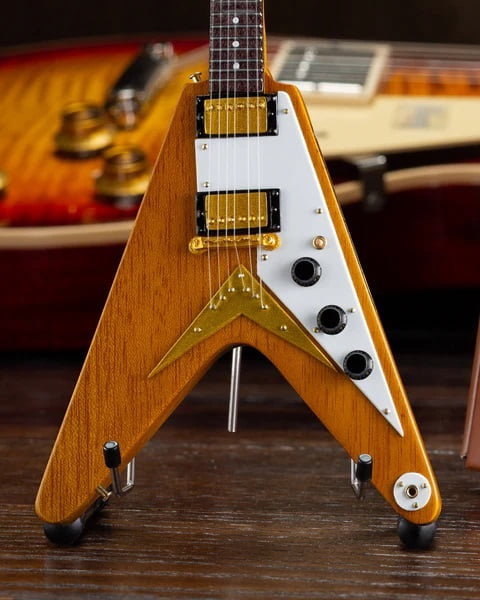 AXE HEAVEN Gibson 1958 Korina Flying V Miniature Guitar with Stand, 10 Inch