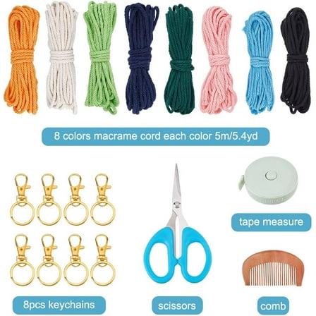 8Set Macrame Keychain Kit Boho Keychain Bag Charms Macrame Keychain DIY Kit Keychain Bag Charm for Girls Macrame Kit for Adults Beginners
