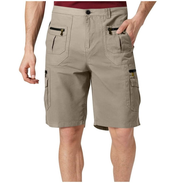 fheaev Cargo Pants for Men Man Solid-Color Multi-pocket Zipper Button Work Pants Button Cropped Pants Capris