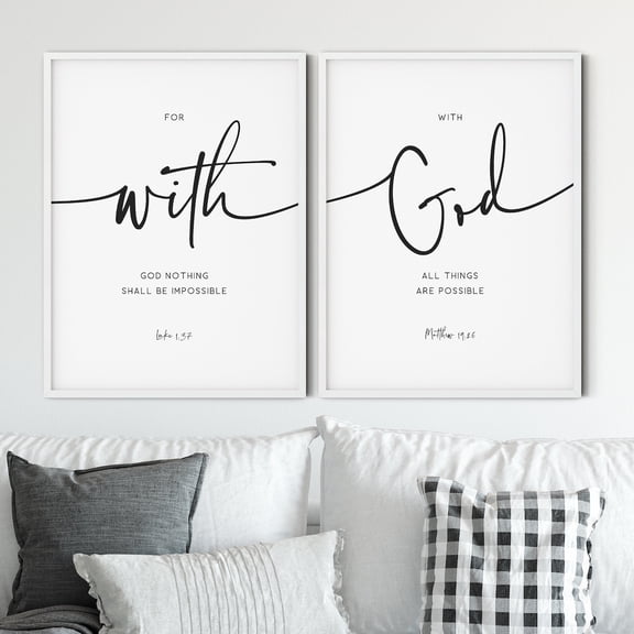 UNFFRAMED With God Bible Verse Wall Art Set Of 2, Modern Kjv Scripture Quote Prints Minimalist Living Room Art Christian Wall Art Decor Set 2 Prints 8x12