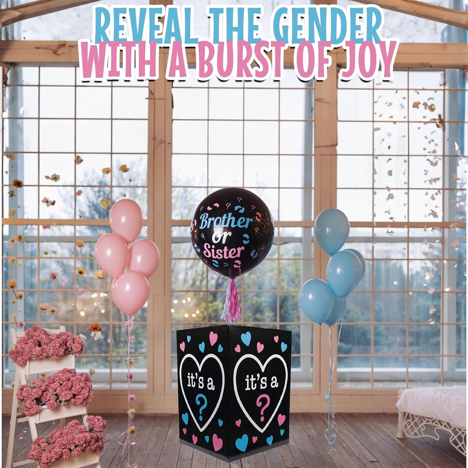 Fun Express Gender Reveal Baby Balloon Box, 17x17x24 Inches, for Unforgettable Parties