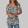thumbnail image 2 of Olyvenn Women's V Neck Tunic Top Floral Print Cold Shoulder Tshirt Short Sleeve Casual Blouse for Leggings Multicolor M, 2 of 6
