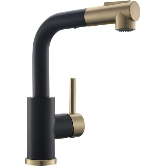 Modern Bar Sink Faucet for Kitchen Sink Single Handle with Pull Out Sprayer Hot and Cold Prep Sink Faucet Black and Gold