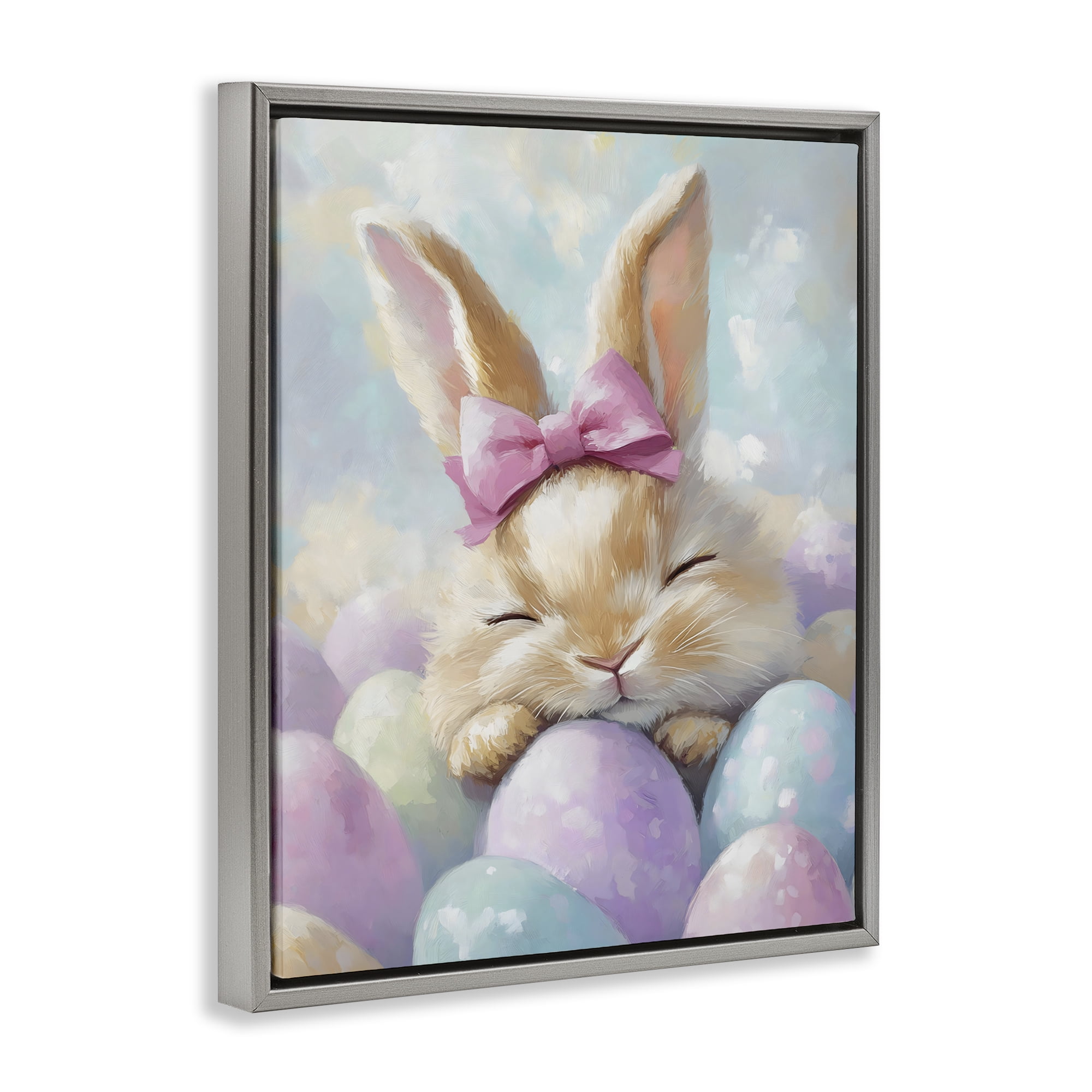 Stupell Industries Sleeping Easter Bunny with Eggs Gray Framed Floater Canvas Wall Art, design by The Prints Vibe