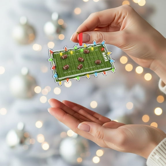 Personalized Football Field Acrylic Christmas Ornament with Lights Custom Name Sports Holiday Tree Decor, Player/Coach/Fan Family Keepsake