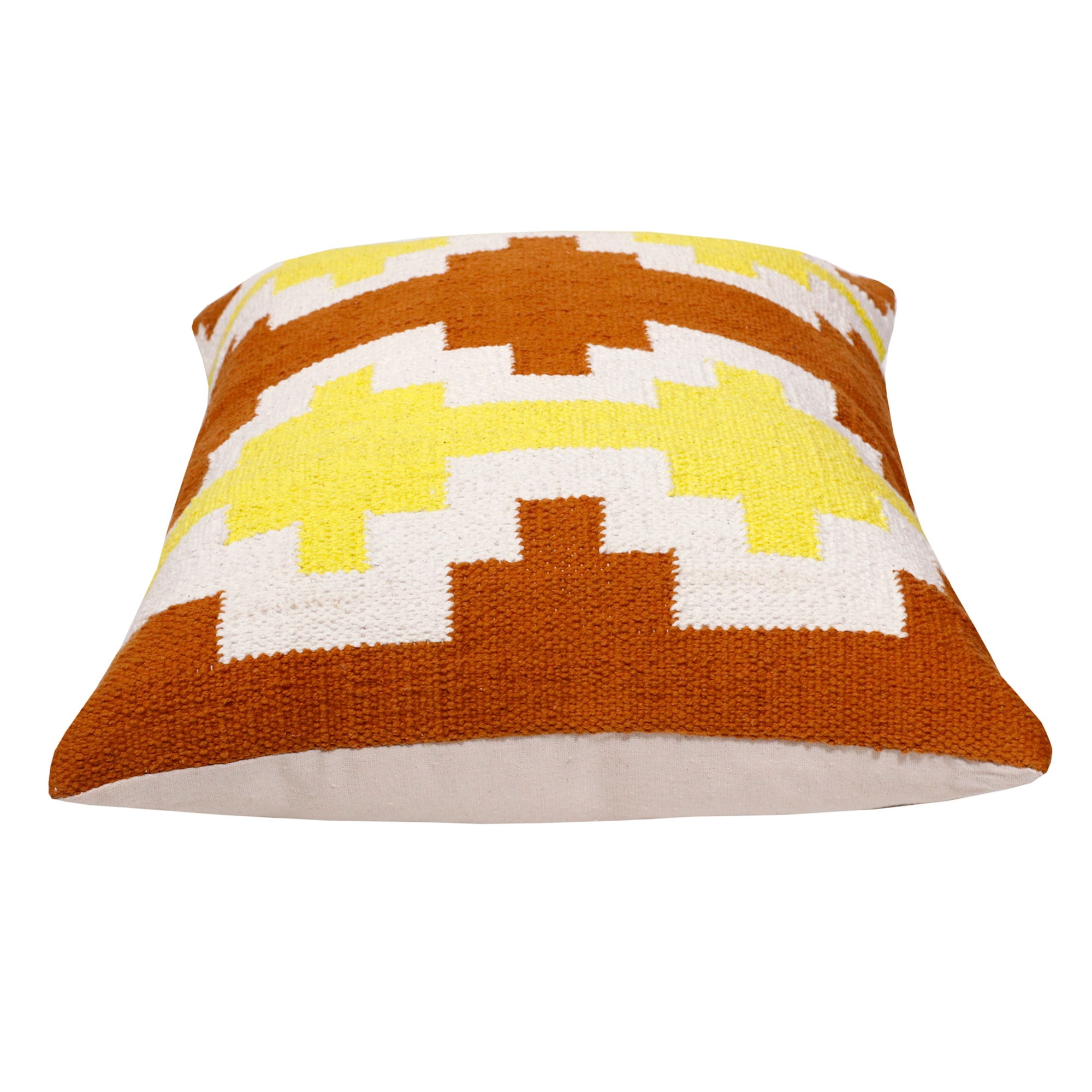 Laddha Home Designs Handwoven Overtufted Geometric Cotton Throw Pillow Cover - 20" - Orange and