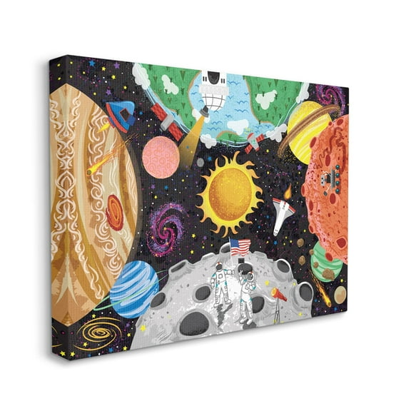 Stupell Industries Lively Outer Space Planets Astronauts on Moon,24 x 30,Designed by Arrolynn Weiderhold