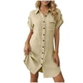 thumbnail image 2 of Dresses for Women Turndown Collar T-Shirt Mini Dress Fashion Soild Color Button Down Sundress Beach Vacation Clothes, 2 of 7
