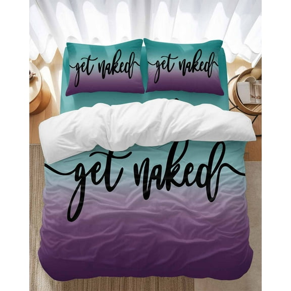 Purple Ombre Gradient Turquoise Teal and Purple Bedding Duvet Cover Set Full Size 4 Pieces Bedding Set with Zipper Closure, 1 Comforter Cover 86x86 Inches 1 Flat Sheet & 2 Pillow Cases