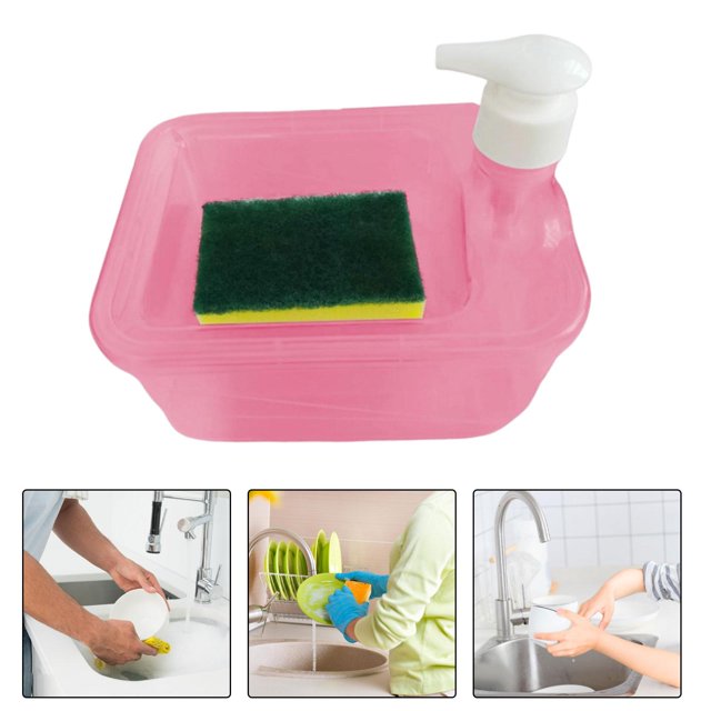 Dispensador de jabón para platos y soporte de esponja, dispositivos 2 en 1, contenedor dispensador de bomba de líquido, dispensador de jabón de cocina rectángulo Macarena dispensador de jabón