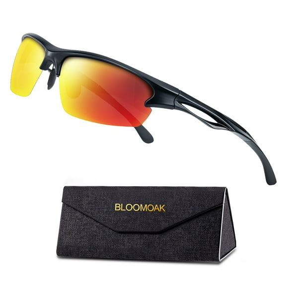 Bloomoak Polarized Sports Sunglasses Cycling Glasses with UV Protection Semi-Rimless Sports Glasses for Driving Cycling Running Fishing Golf Skiing, Lightweight TR90 Unbreakable Frame