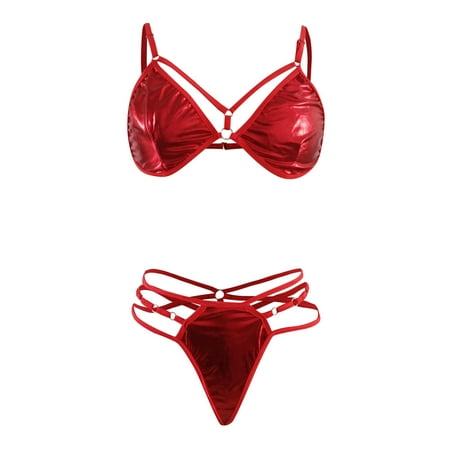 

Women Underwear Tummy Control 2Pack Pu Leather Harness Set With Chain Linked Hand Ring Lingerie For Women