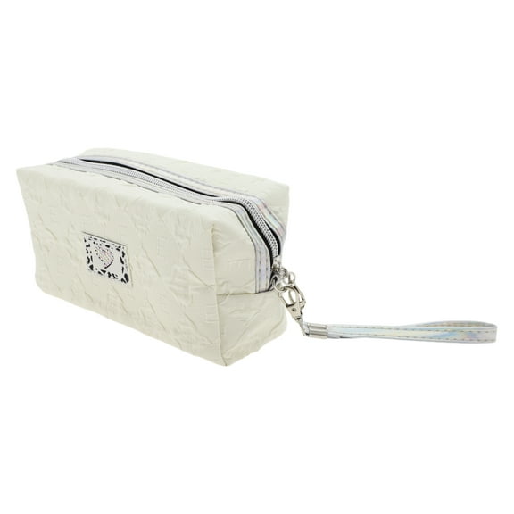 1 Pc Women Portable Lingge Love Makeup Bag for Travel Vacation Wedding White PU