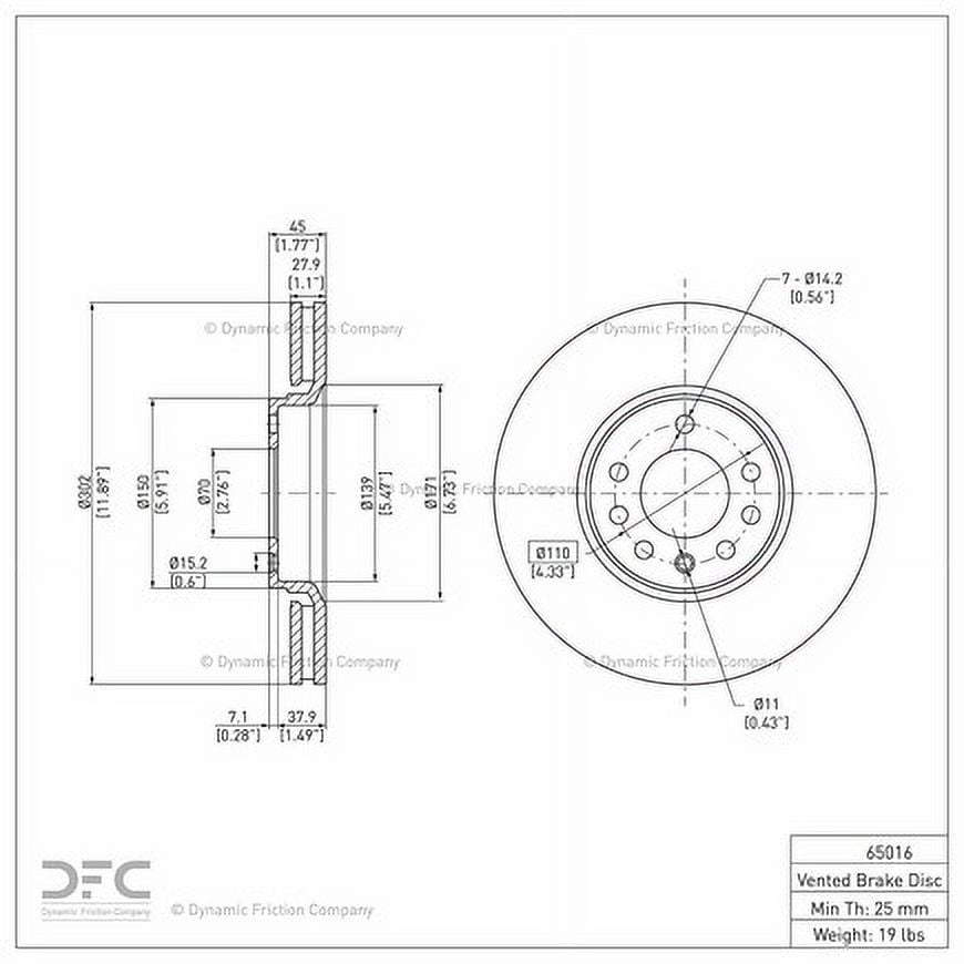 Front Dynamic Friction Company Disc Brake Rotor 600-65016 (1) For 2003-2008 Chevrolet Vectra, 2003-2011 Saab 9-3, 2007-2008 Cadillac BLS