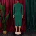 thumbnail image 4 of AURA Plus Size Pencil Midi Dress Round Neck High Waist Bodycon Ruched 9 10 Sleeve Elegant Work Dress, 4 of 9