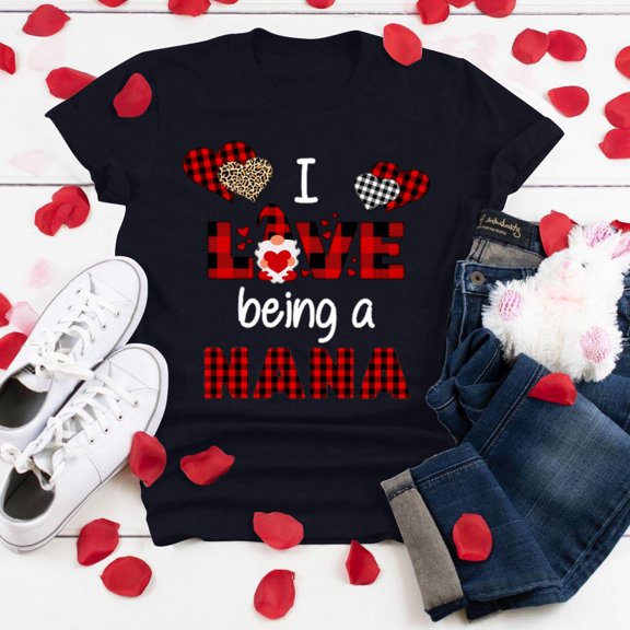 Viikei Womens Plus Short Sleeve Tops Clearance Ladies Short Sleeve Tops Plus Size Women T-shirt Short Sleeve 3D Love Printed O-Neck Blouse