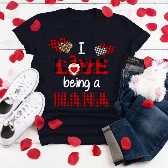 Hauts d'Été Grande Taille Hauts d'Été Grande Taille Manches Courtes Imprimé 3D Amour Col Rond Hauts Tee T-Shirt Blouse Col en V T-Shirt Femme en Liquidation